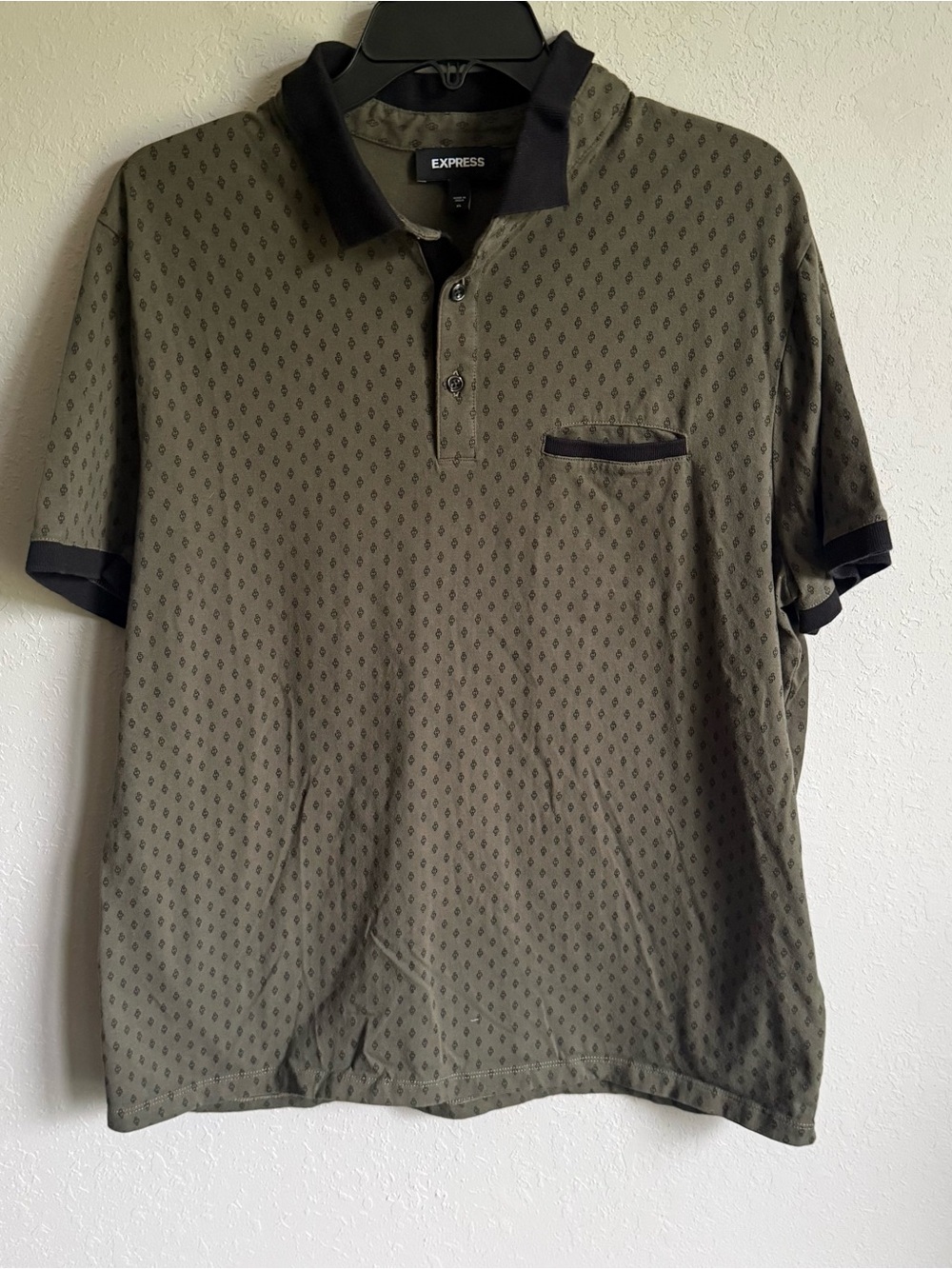 Men’s XL Army Green Express Casual Night Out Business Casual Short Sleeve Polo
